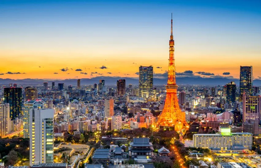 Ausblick auf Tokyo bei Nacht.